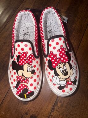 Disney Minnie Mouse Red and White Polka Dot Slip-On Sneakers for Kids